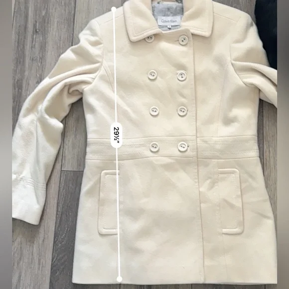 Calvin Klein Women's Cream Double-Breasted Peacoat Size 8 - Picture 4 of 4